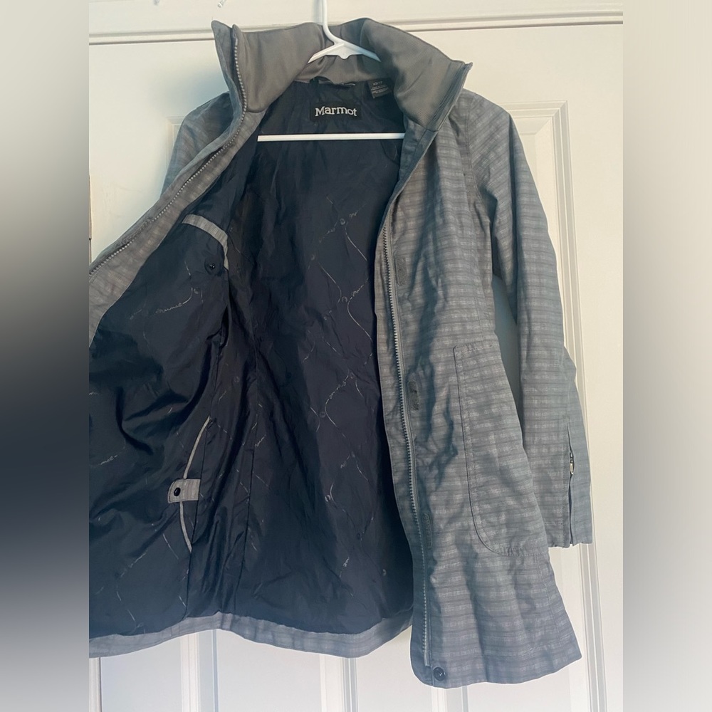 Marmot Womens Membrain Waterproof Hooded Full Zip Long Plaid Jacket, Gray XS - Picture 5 of 10